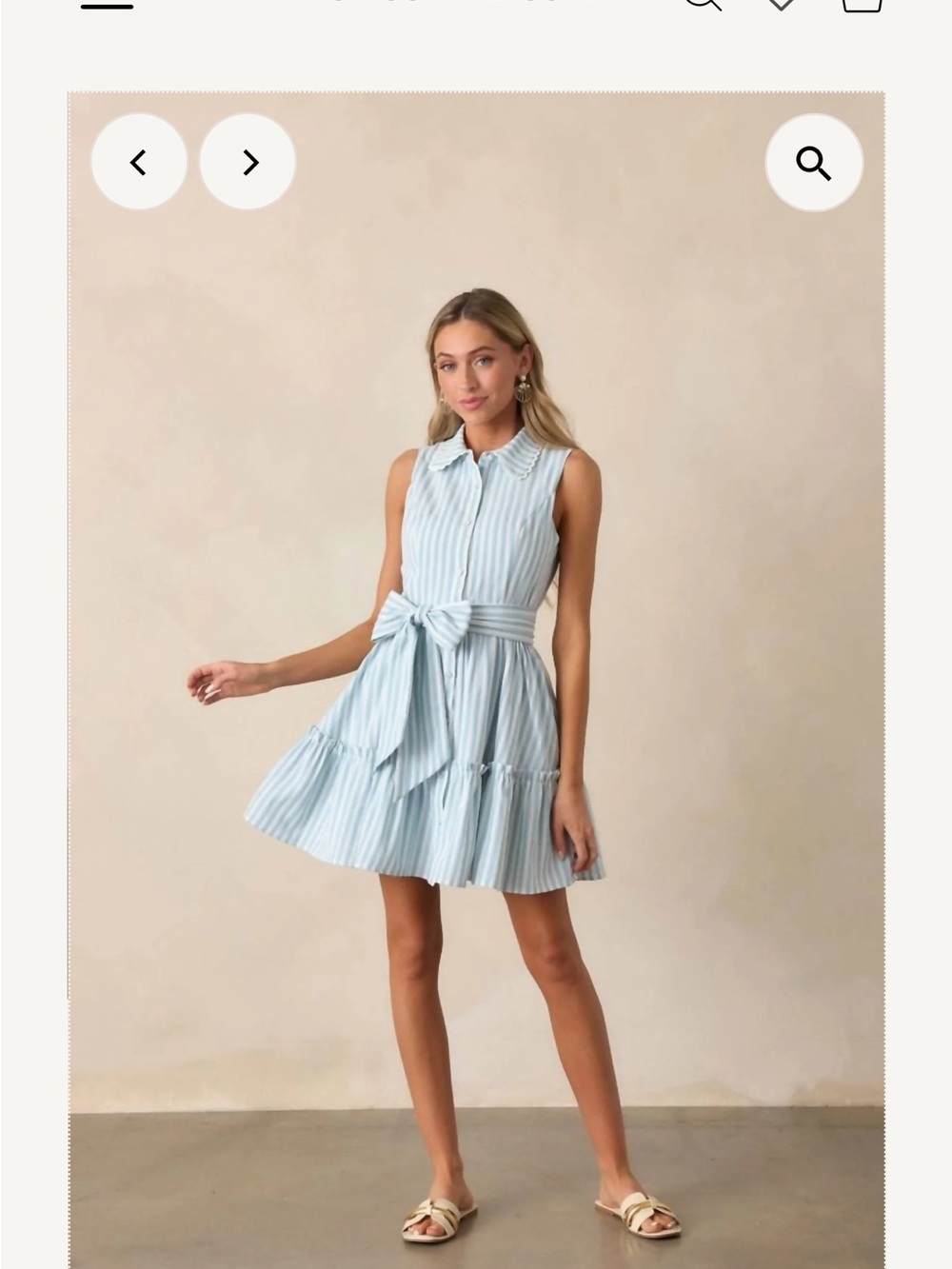 Prosperina Sleeveless Light Blue Striped Tie-Waist Shirt Dress